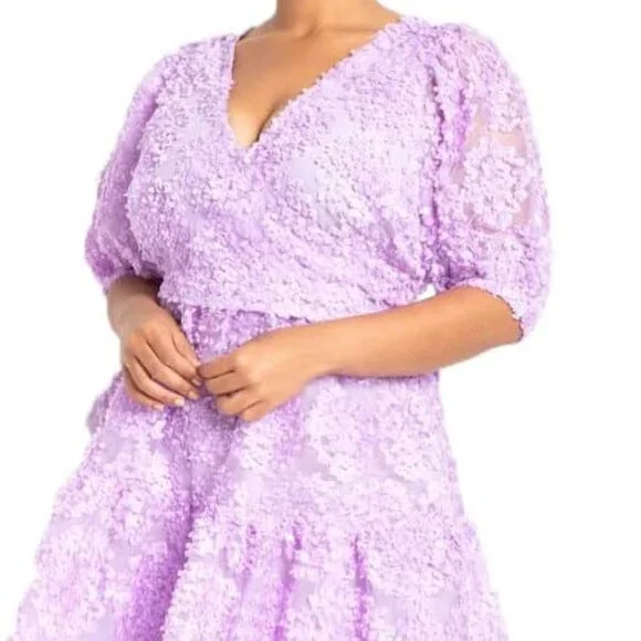 Lavender Faux Wrap Lace Dress - Picture 2 of 7
